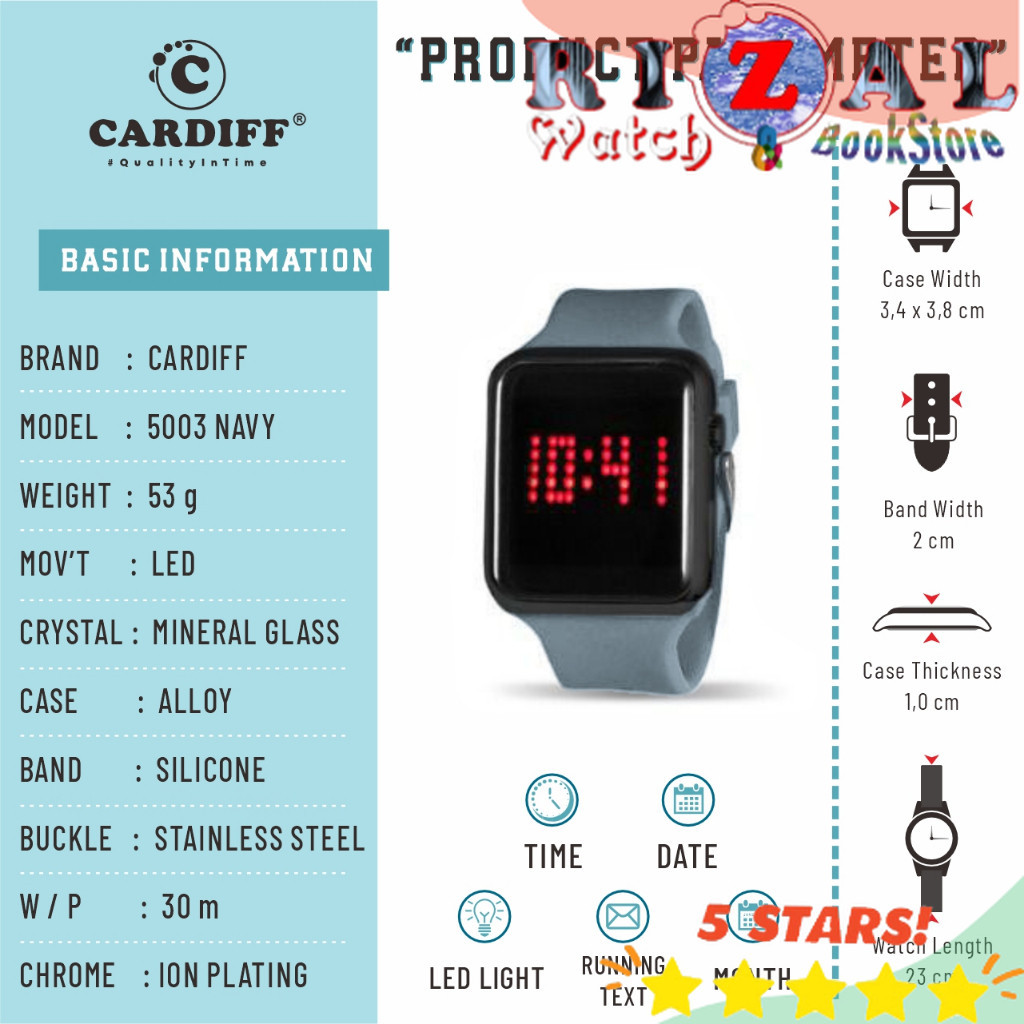CARDIFF LED 5003 Jam Tangan Digital Kasual Unisex Titanium