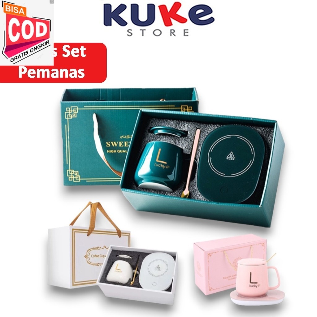 KUKE GELAS SET KERAMIK PEMANAS / CANGKIR SET DENGAN ALAT PEMANAS / MUG CANGKIR ELEKTRIK GELAS PEMANA
