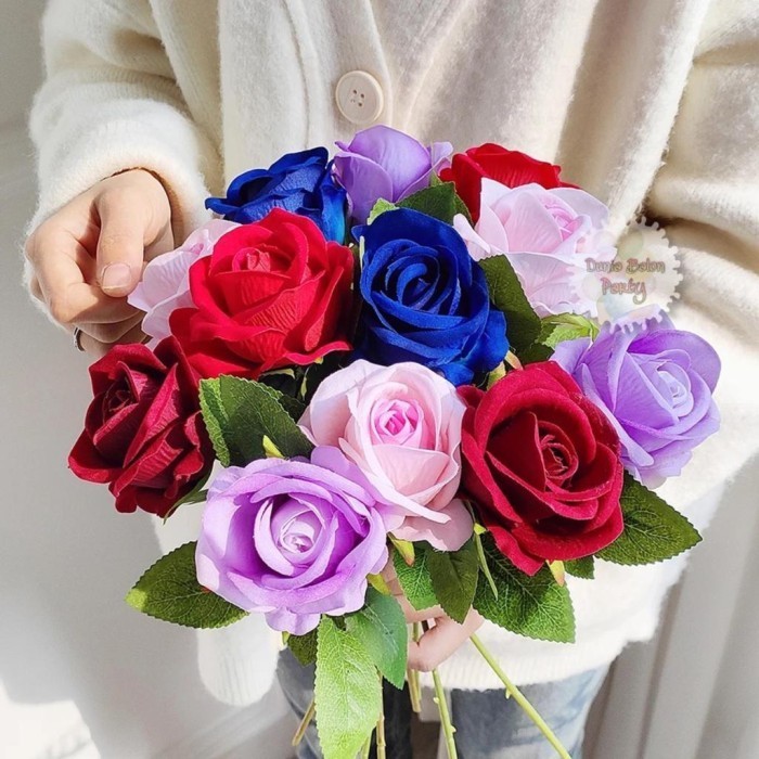 501K Bunga Mawar Hias / Artificial Flower Rose / Bunga Plastik Mawar - Kuning