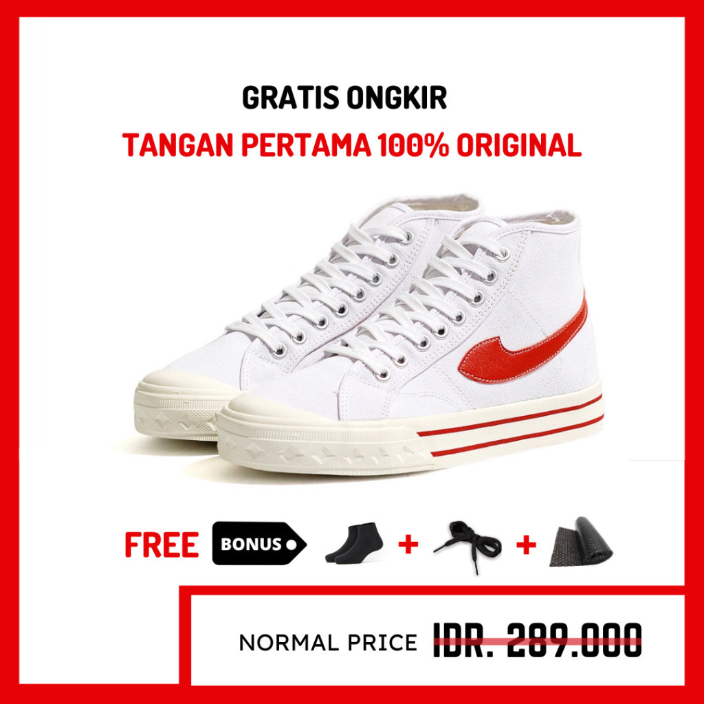 ORIGINAL - Sepatu Brand Lokal Kasual Pria Wanita No Brand White Red Hi Not Sneakers Compass Retrogra