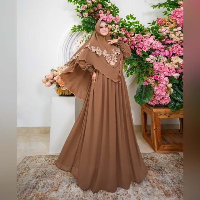 baju butik leirani syari mocca jumbo gamis pesta lebaran mewah lia mt