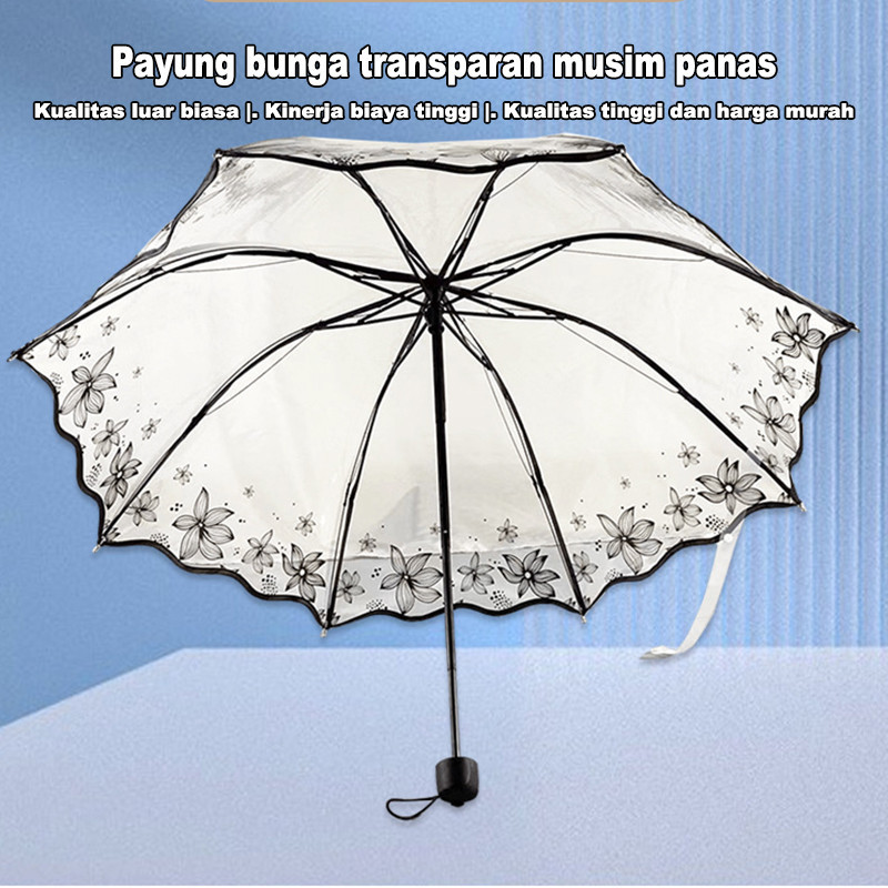 Umbrella/Payung Transparan Wanita/Payung Lipat Ins Tebal/Payung Transparan Motif Bunga Sakura/Payung