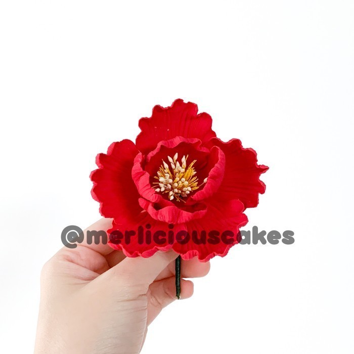 

[New] Peony Red Merah Bunga Gumpaste Flower Cake Kue Topper