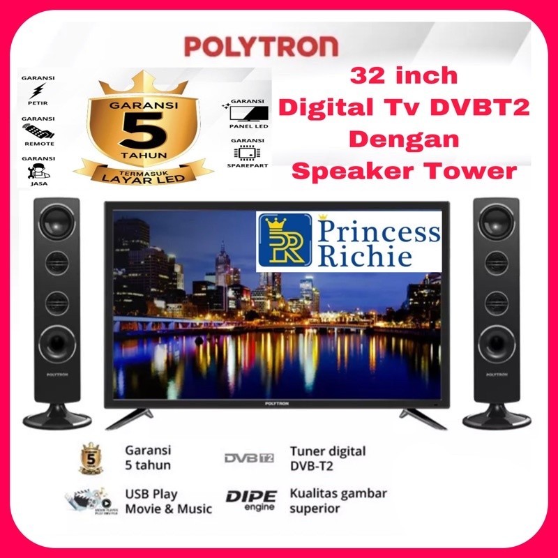 Polytron led tv 32 inch digital tv plus speaker Tower