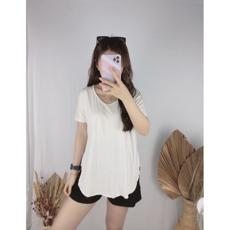 KAOS WANITA BELAH SAMPING ATASAN KAOS POLOS BELAH SAMPING V NECK BAHAN SPANDEX RAYON / ATASAN BLOUSE