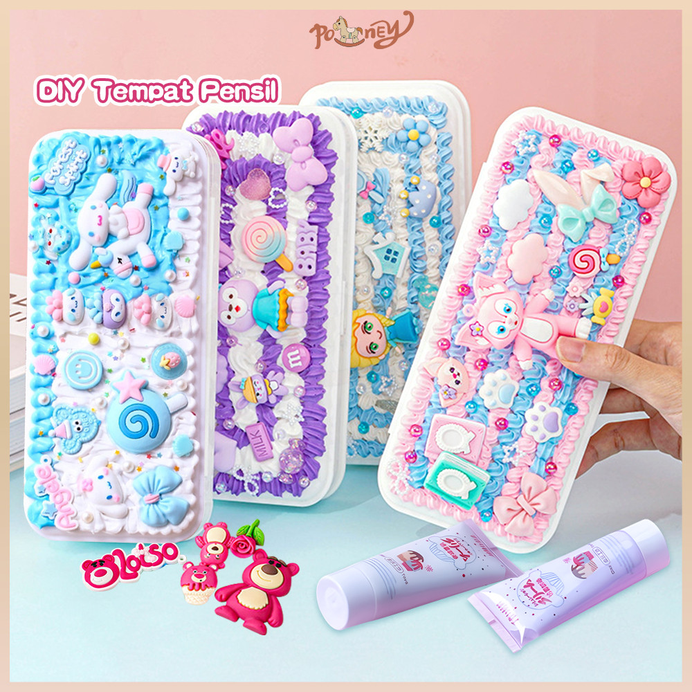 

Poney DIY Deco Cream Set Kotak Pensil Tempat Pensil Sanrio Kuromi Korea Lucu Anak