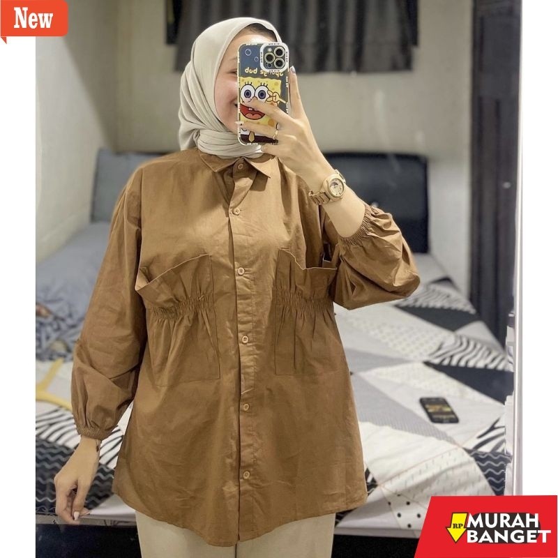 Blouse Wanita Kekinian Cantika Top Linen / Kemeja Linen Pocket / Atasan Baju Wanita / Blouse Linen W