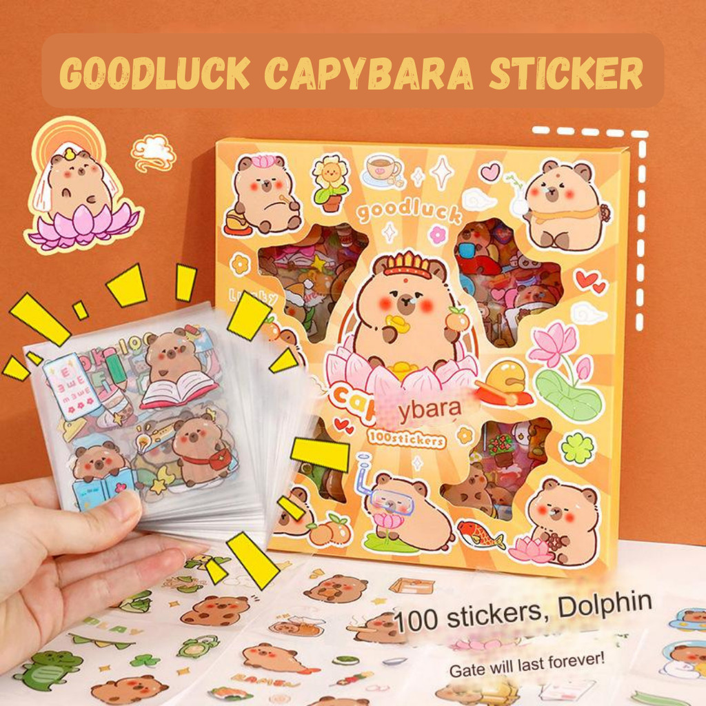 

[HARU] 100 Pcs Goodluck Capybara Sticker Box Stiker Handbook Decorative Journal Kits Cartoon Stickers