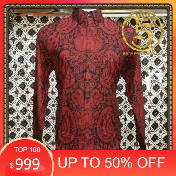 Promo - kemeja batik merah lengan panjang semen romo -kemeja batik solo VC