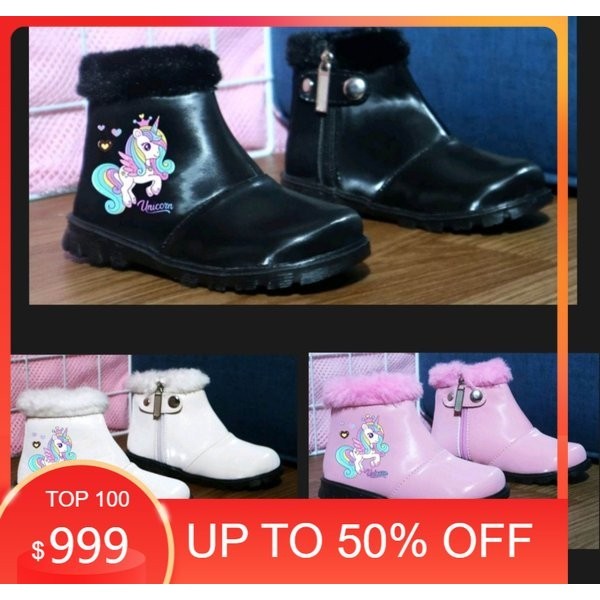 NEW - Sepatu Casual Pesta Unicorn Anak Perempuan Boots Berbulu Halus Sepatu Boot Kasual Kuda Pony An