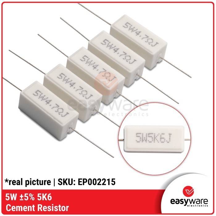 DS99 Cement Resistor 5W 5% 5.6K Cement Resistor Kapur Putih 5.6K Ohm 5 Watt