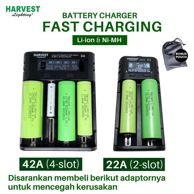 Harvest Lighting Smart Battery Charger Baterai Cas Fast Charging Lithium Ion 18650 21700 26650