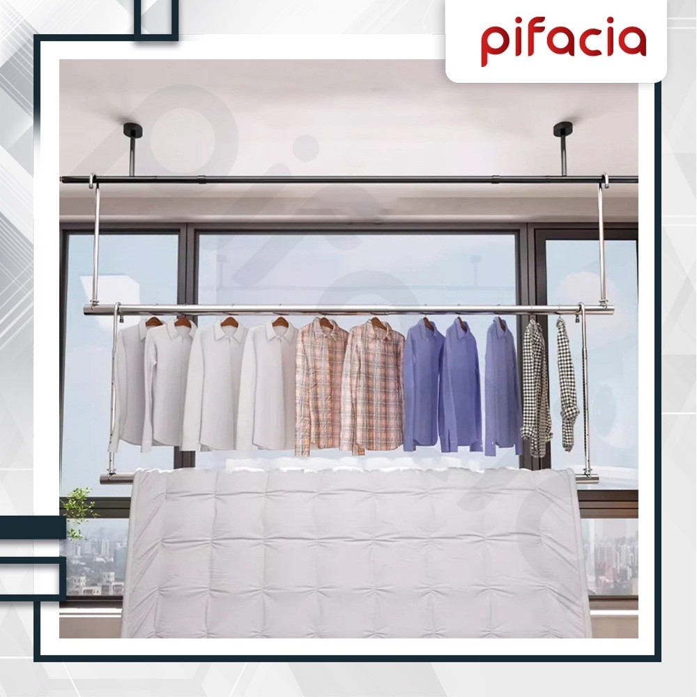 Jemuran Gantung Balkon Kanopi Plafon Atap Instan Portable Lipat Adjustable Stainless Steel Premium