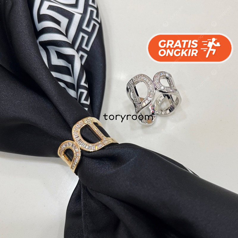 Terlaris ~Ring hijab cincin jilbab syal scarf zircon mix diamond dd buckle Bros Cantik Bros Premium 