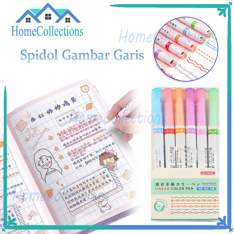 

Pulpen Roll Garis Motif Highlighter/Spidol Garis Aesthetic Warna Warni/Higlighter Line Marker