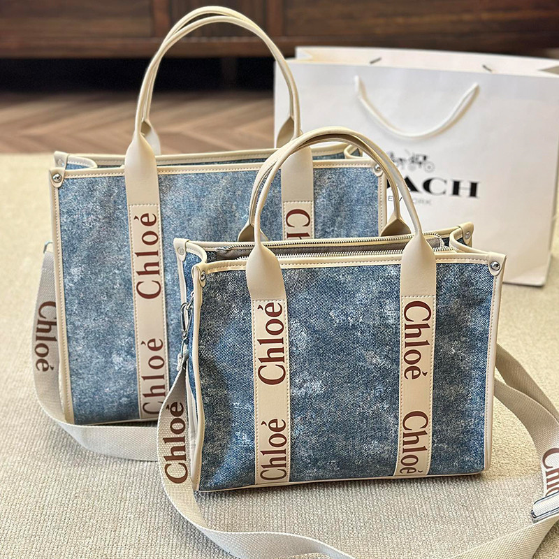 Original 2024 New Chloe Woody Tote Bag Canvas Spliced Women's Fashion and Elegance Shopping Bag