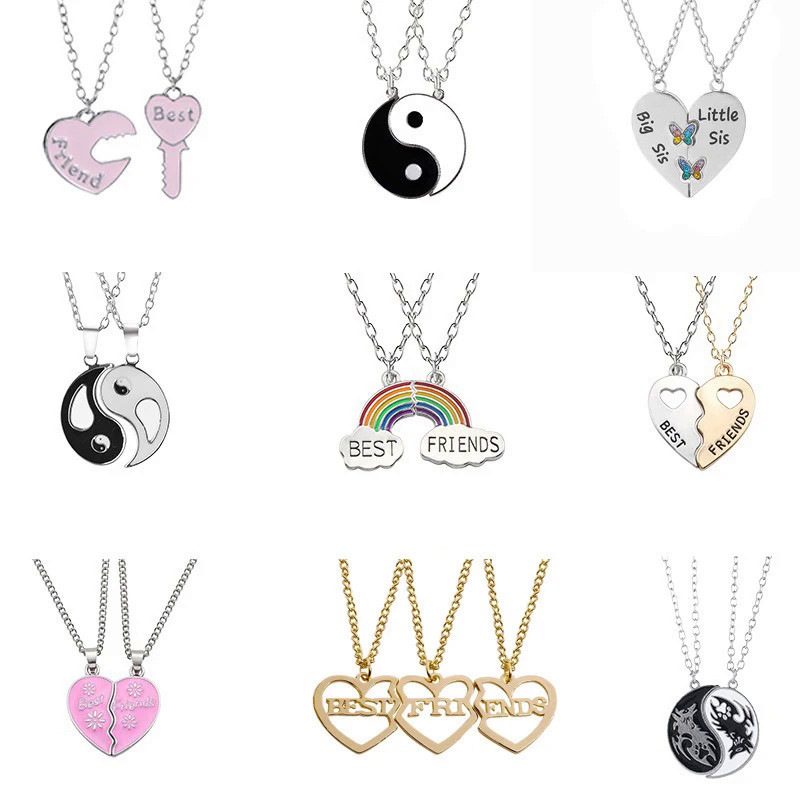 Kalung pasangan liontin zirkon sahabat Perhiasan Cinta pelangi hati rusak hadiah persahabatan BFF 2 