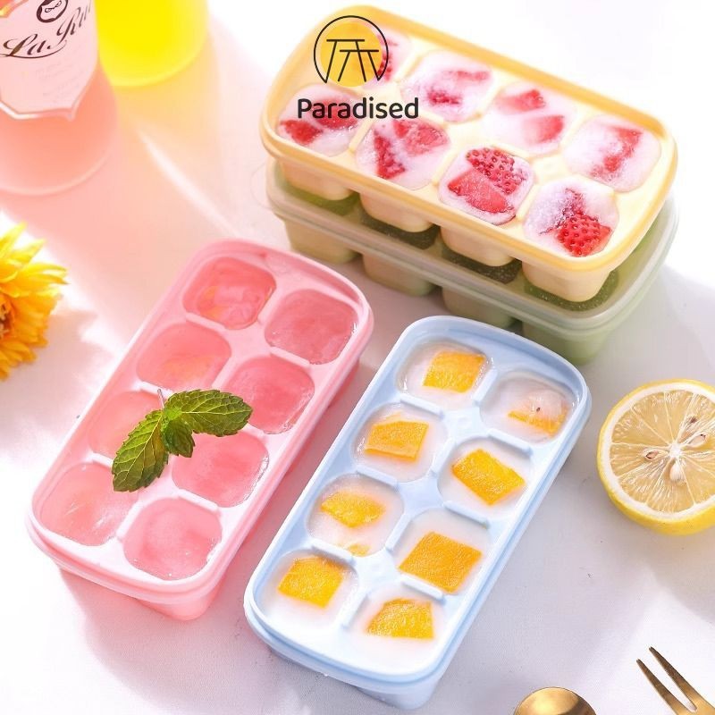 Ice Maker Pembuat Es Batu Mini Silicone Portable Kotak Penutup - 8 sekat/Cetakan Es Batu Paradised