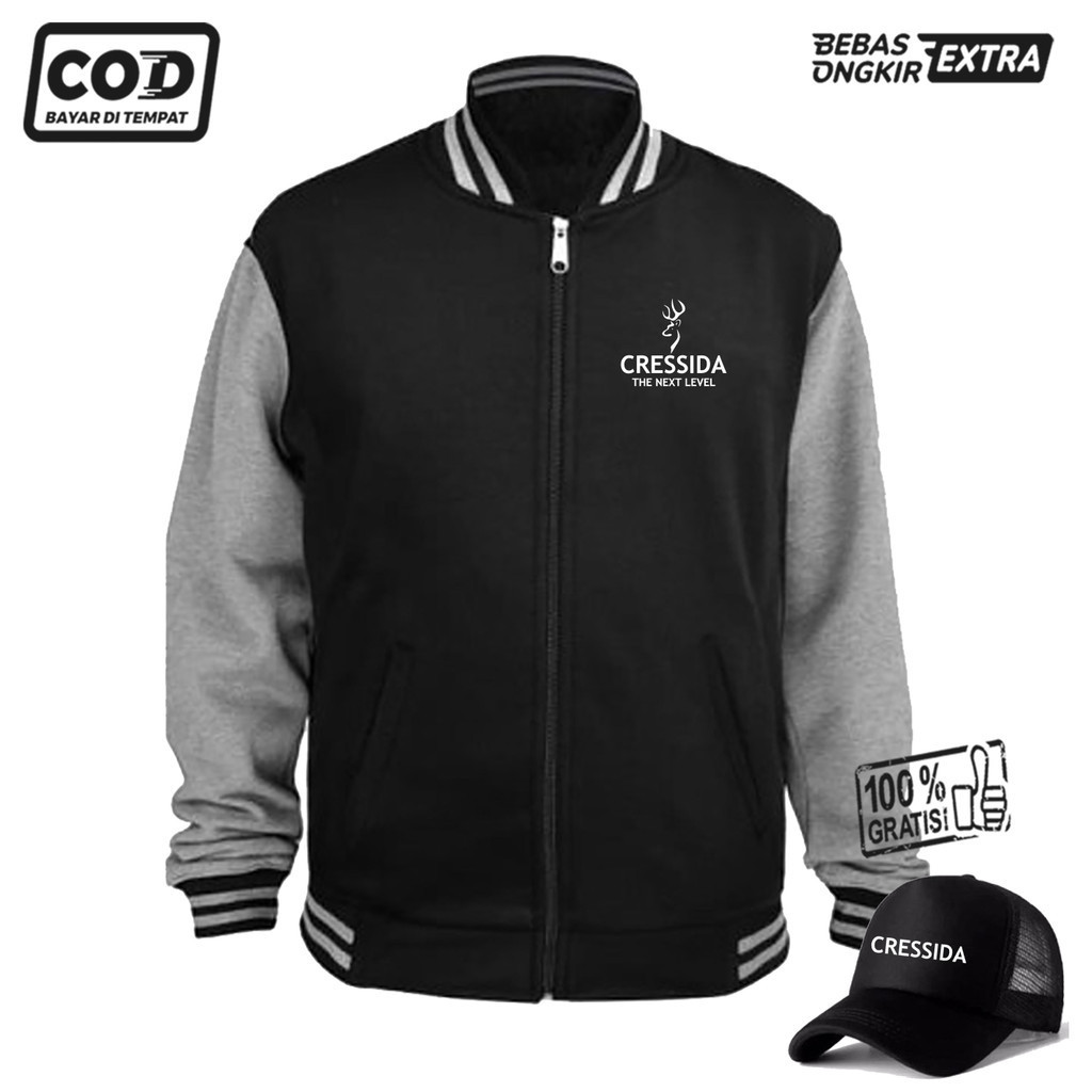 BONUS TOPI  jaket Varsity pria wanita varsity casual premium Cressd Logo Putih bahan berkualitas dan