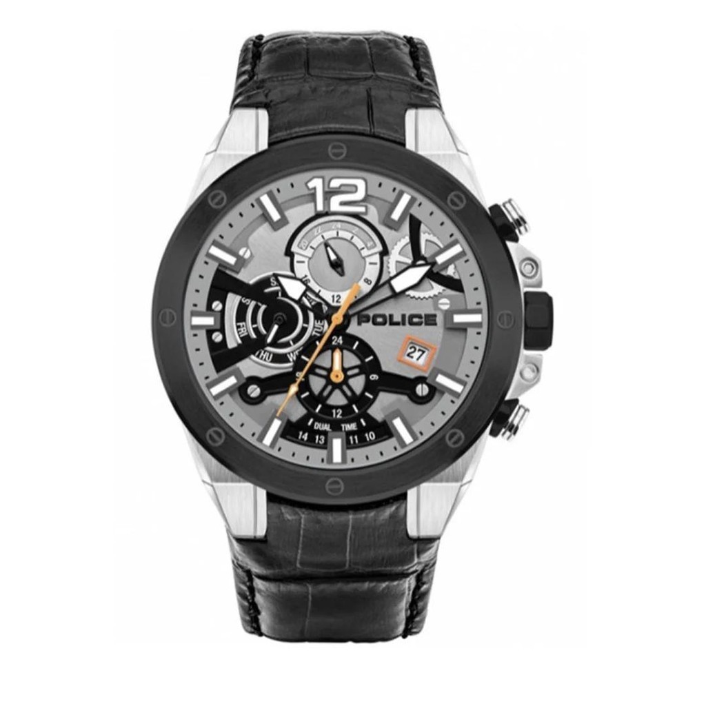 [CLEARANCE SALE] Jam Tangan Police Dual Time Pria PL.15711JSTB/04 Grey DIAL Leather Original Garansi