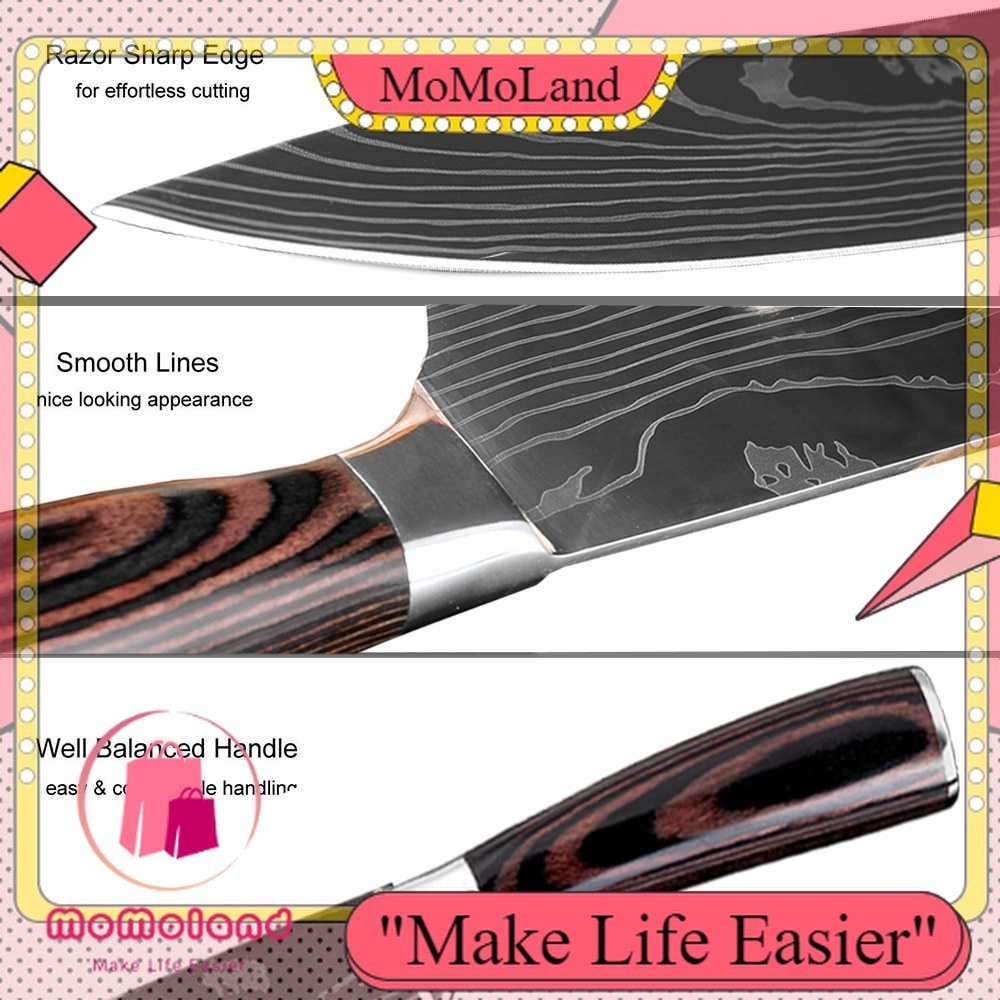 >>MoMoLand<< XITUO Pisau Dapur Stainless Steel Chef Damascus Pattern