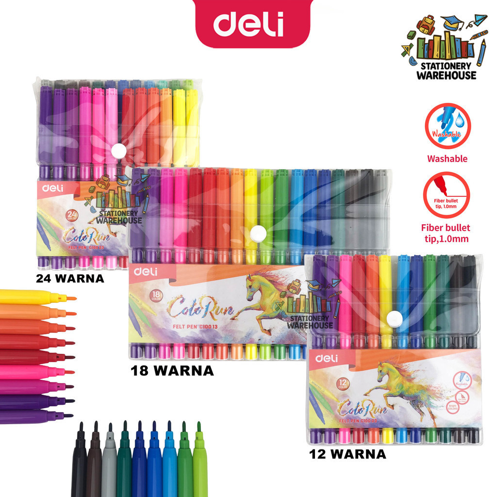 

Color Brush Pen Pena Kuas Warna DELI Felt Pen dapat dicuci 1.0mm 12 & 18 & 24 Warna EC10003 EC10013 EC10023