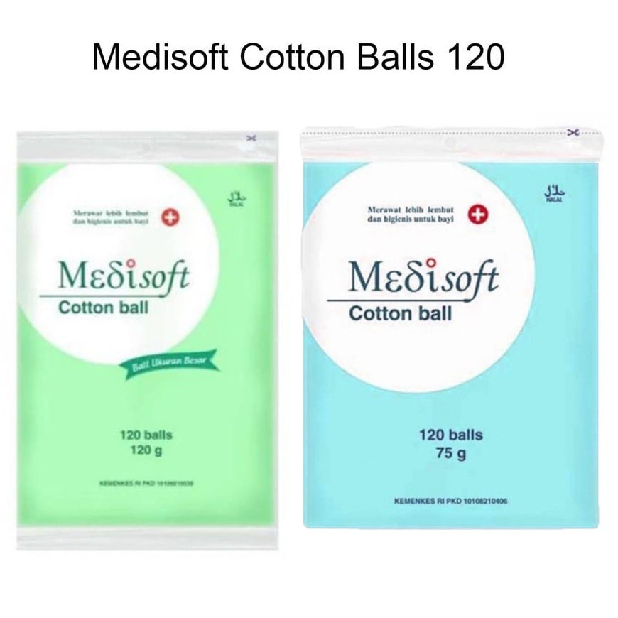 KAPAS MEDISOFT COTTON BALL 120 BALLS 75 120 gr BOLA KAPAS BIRU HIJAU TANPA PEMUTIH KAPAS BULAT WAJAH