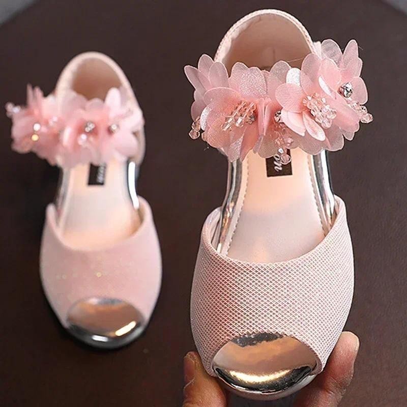 Summer New Style Children's Sandals Girls Fashion Rhinestone Flower Princess Shoes Little Girls Soft