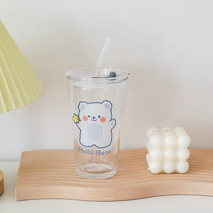 Gelas Tumbler Kaca Bear/Gelas Minum Kaca Sedotan/Glass Tumbler Bear/Gelas Tumbler/Gelas Kaca