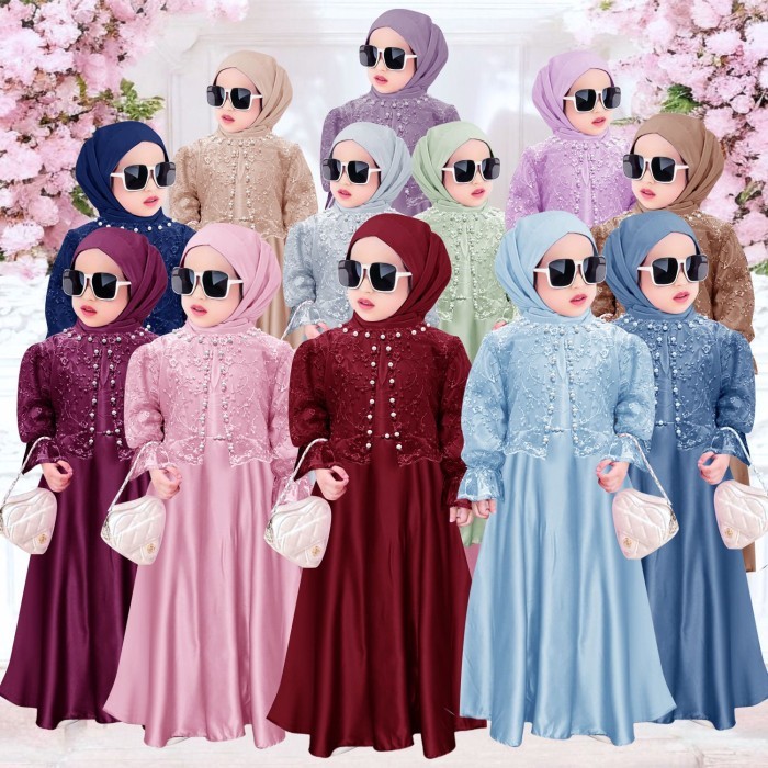 *COD* Gamis anak perempuan muslim model baru fashion gaun pesta anak lucu Slavina Kid - WARNA ACAK, 