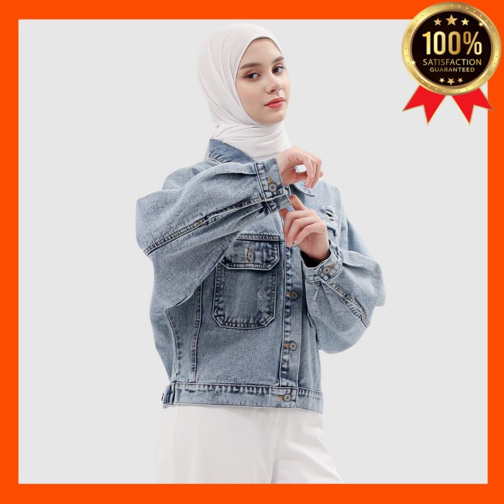 Jaket Crop Jeans Ripped Denim Sobek Wanita Oversize Ruby Myself
