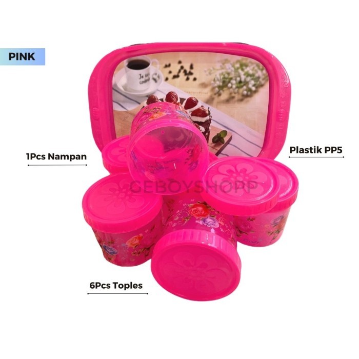 TERLARIS Toples Plastik Set / Tempat Penyimpanan Plastik / Toples Nampan 1815  Pink, 1 Set COD