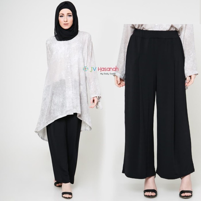 JV HASANAH PALAZZO JERSEY PANTS CELANA KULOT HITAM PALAZZO JERSEY - BLACK