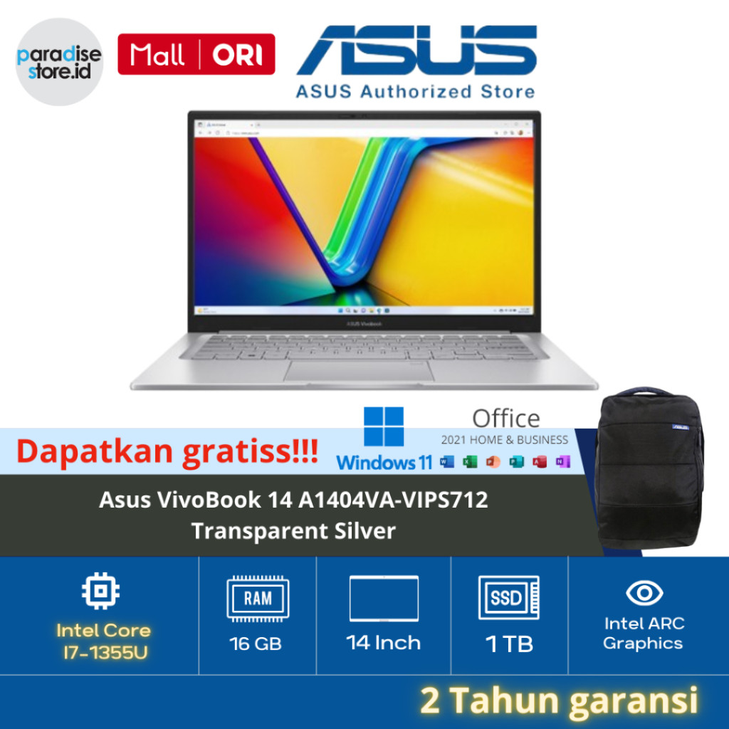 Laptop Asus VivoBook 14 A1404VA FHD IPS Core i7 Gen13 16GB 1TBSSD - VIPS712/SILVER
