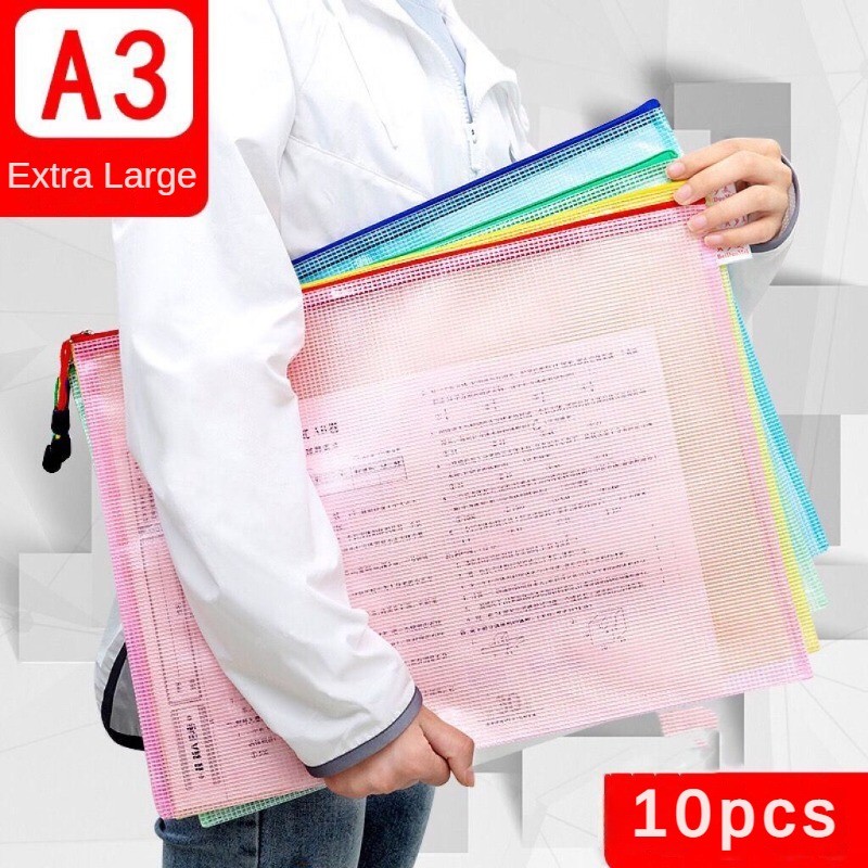 

Thickened A3 File Bag Large Capacity Student Supplies Transparent Mesh Zipper Bag Office Book File Test Paper Archive Bag