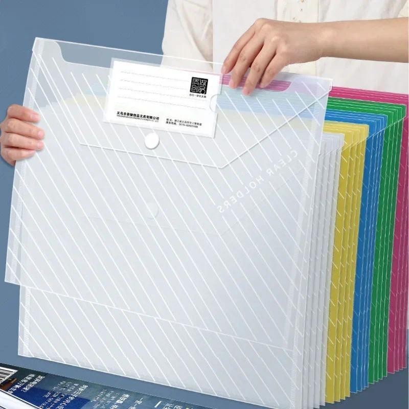 

10Pcs A4 Transparent File Bag Plastic Documents Filing Storage Bag Student Organizer Information Pocket Folders Stationery