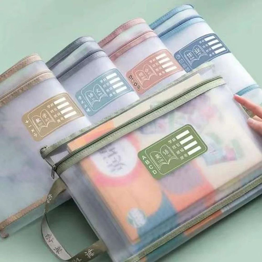 

A4 Stationery Storage Bag Transparent File Folders Double-layer Mesh Zipper Bag Large Capacity Organizer Bag Cosmetic Makeup Bag