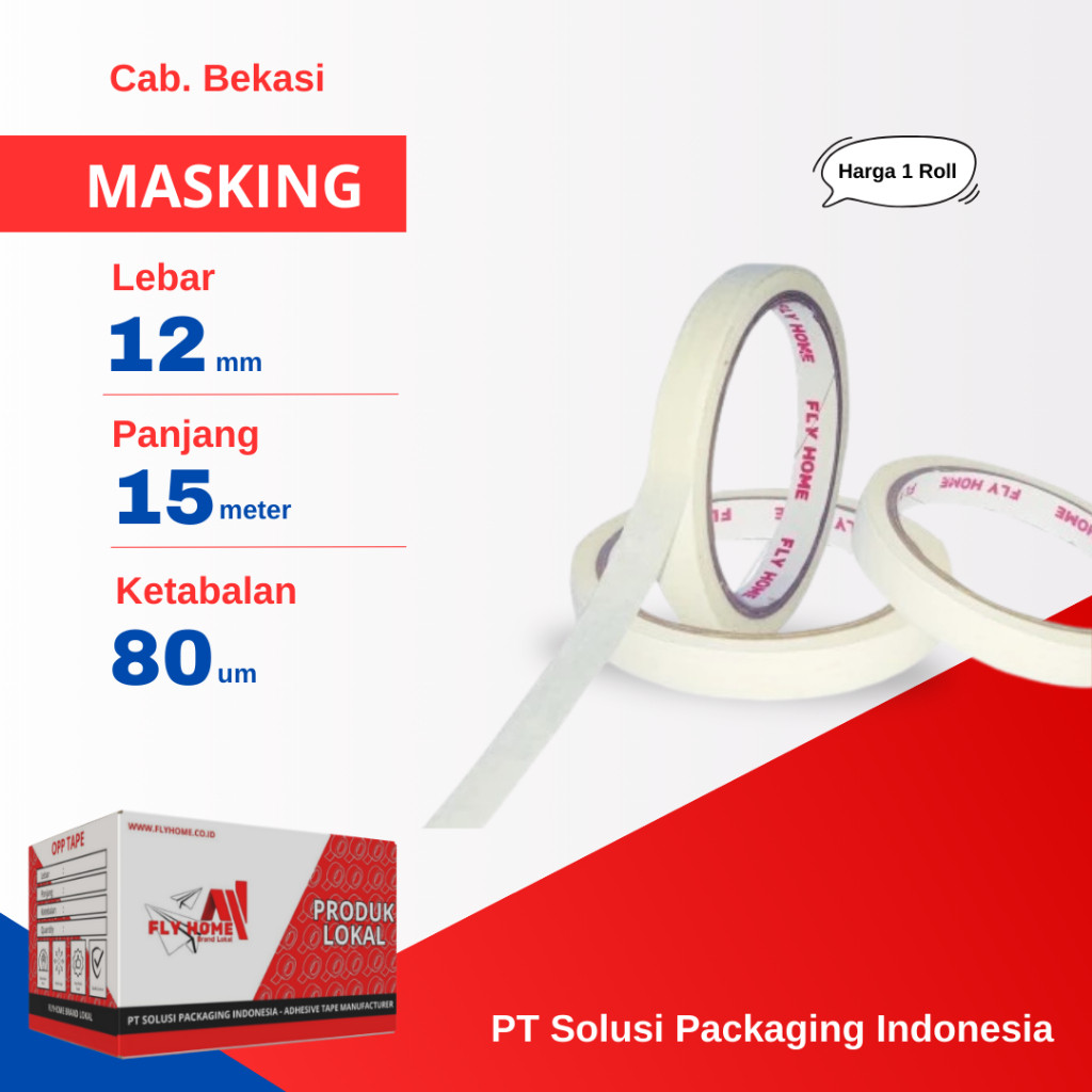 

FLYHOME 1Roll Lakban Kertas 12x15M 1/2inchi Masking Tape 15meter
