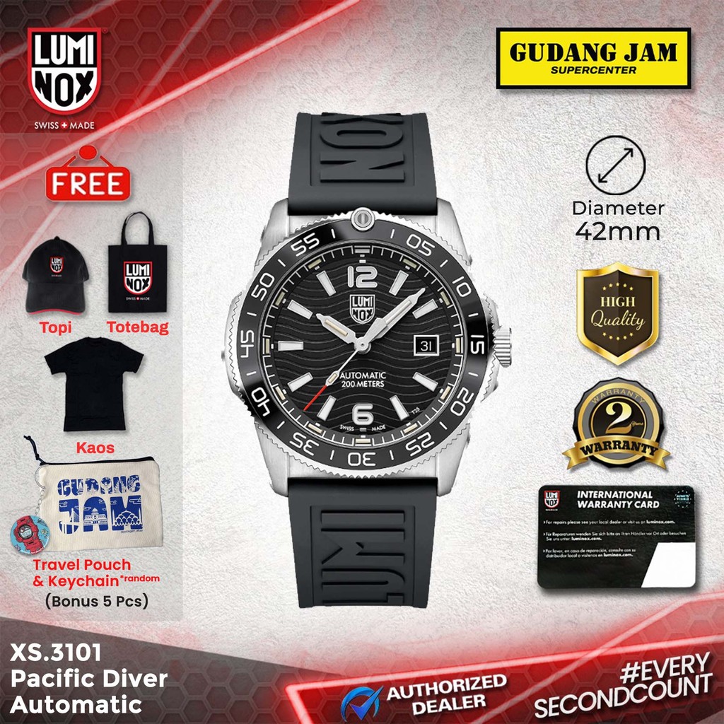 Jam Tangan Pria Luminox XS.3101 Pacific Diver Automatic, 42mm Stainless Steel Hitam