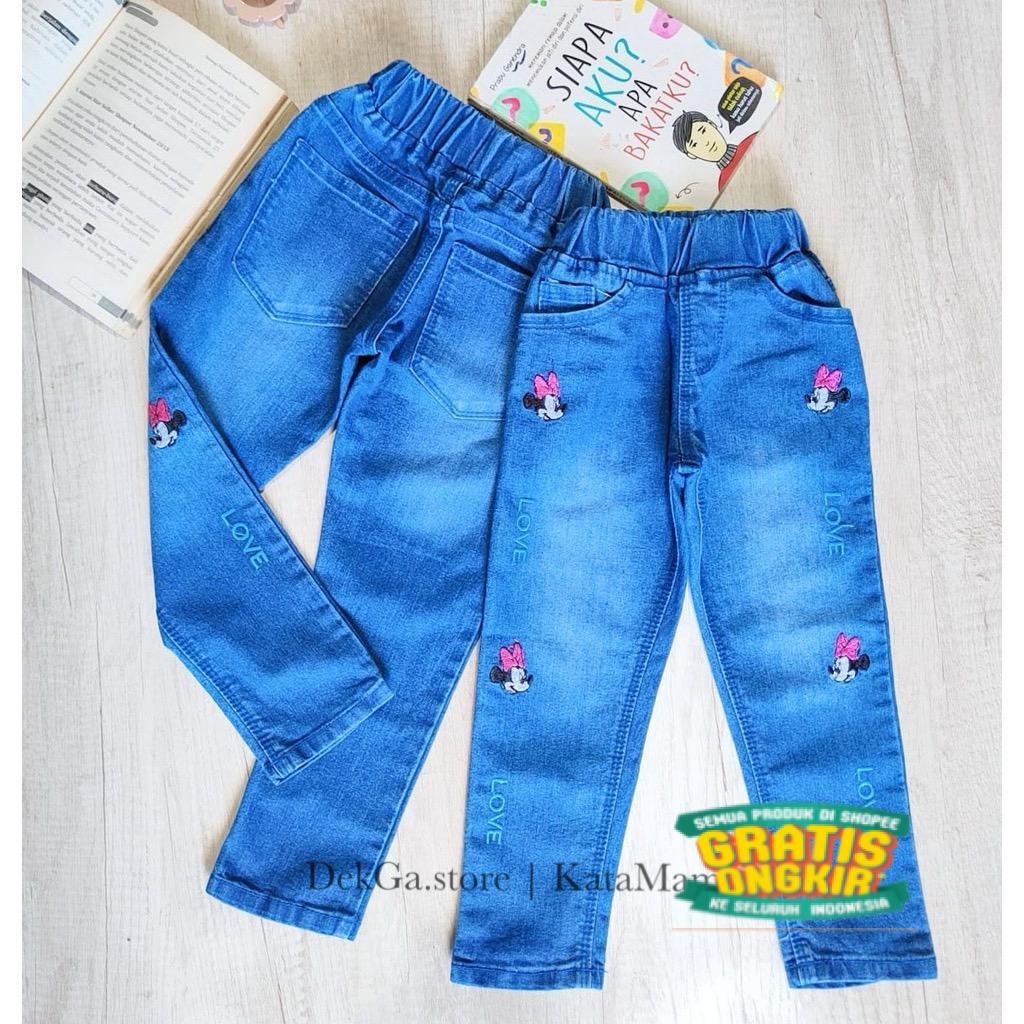 Celana jeans panjang anak perempuan motif bordir mikiLove jeans denim strech anak 1-12tahun/ sage hi