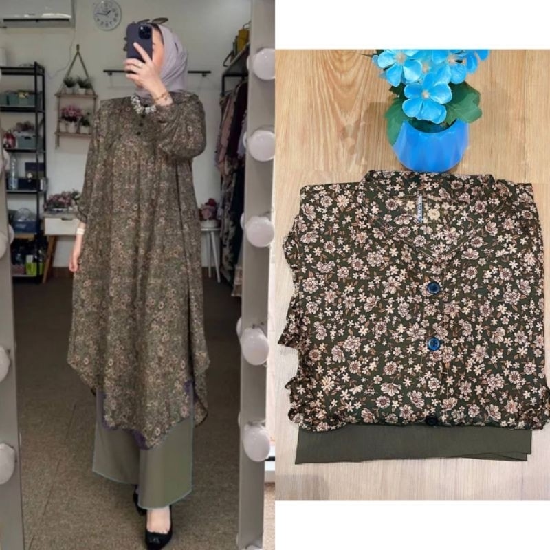 [DISKON SALE] NEW LONG TUNIK SET ELNAURA SET // SETELAN WANITA TERLARIS ONESET RAYON PREMIUM SETELAN
