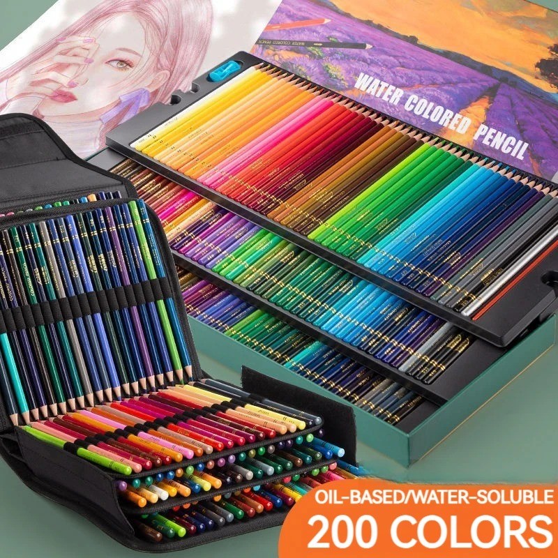 

48/72/120/150/200 Colors Professional Colored Oil Pencils Lead Watercolor Drawing Pencils with Storage Bag Set Art Supplies
