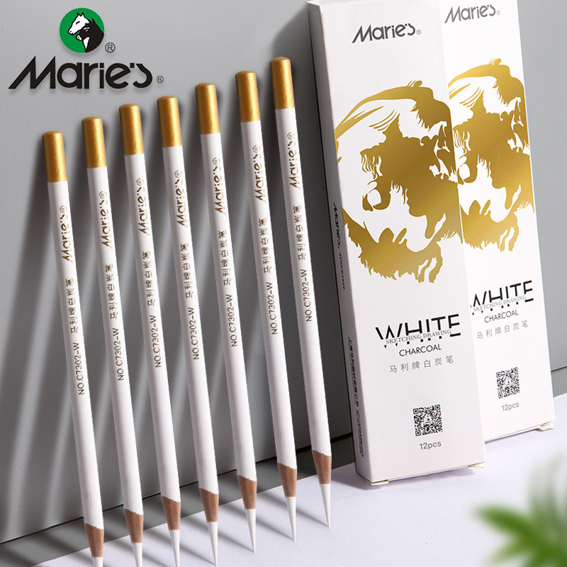 

12pcs Marie's White Charcoal Pencils Set,Sketch Highlight Pencils,for Sketching,Shading,Blending,Supplies for Beginners,Artists