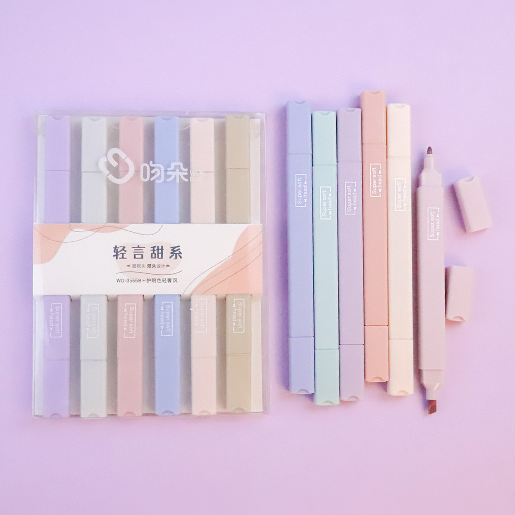 

6 Pcs/Set Double Tip Highlighter Pens Kawaii Manga Markers Midliner Pastel Gel Set Stationery Journal Supplies Gel Pens