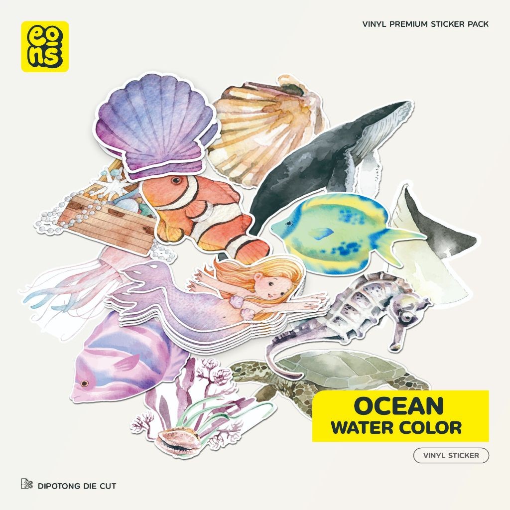 

Stiker Ocean Water Color Vinyl Waterproof Doff - Stiker Laptop Diary Notebook Journal Koper Tumbler