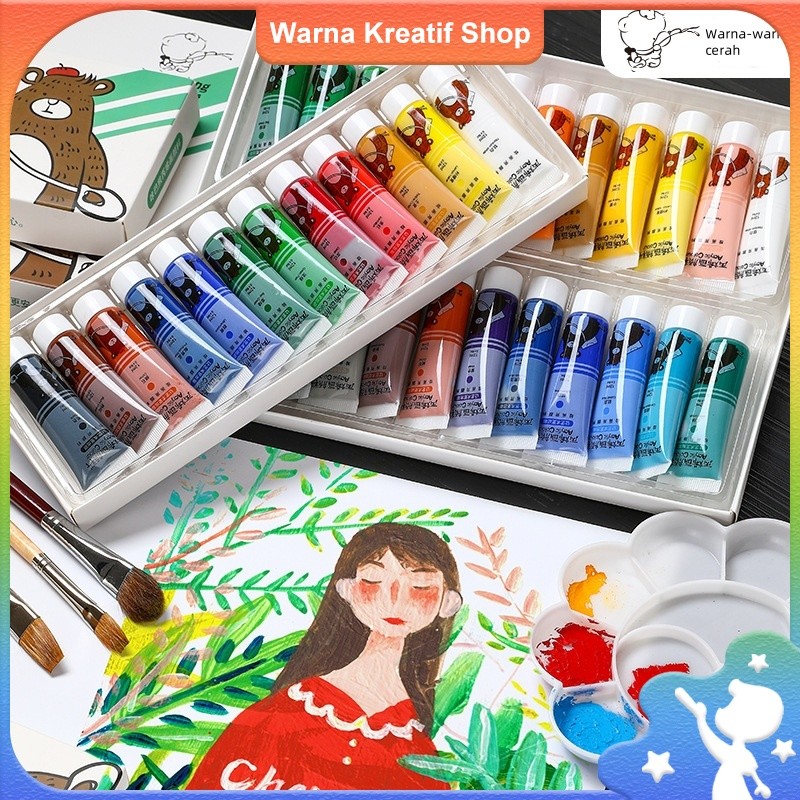 

Set Cat Akrilik 24/36 Warna 12ml Set Cat Lukis Akrilik Kotak Alat Lukis untuk Mewarnai Tembok dan Handmade