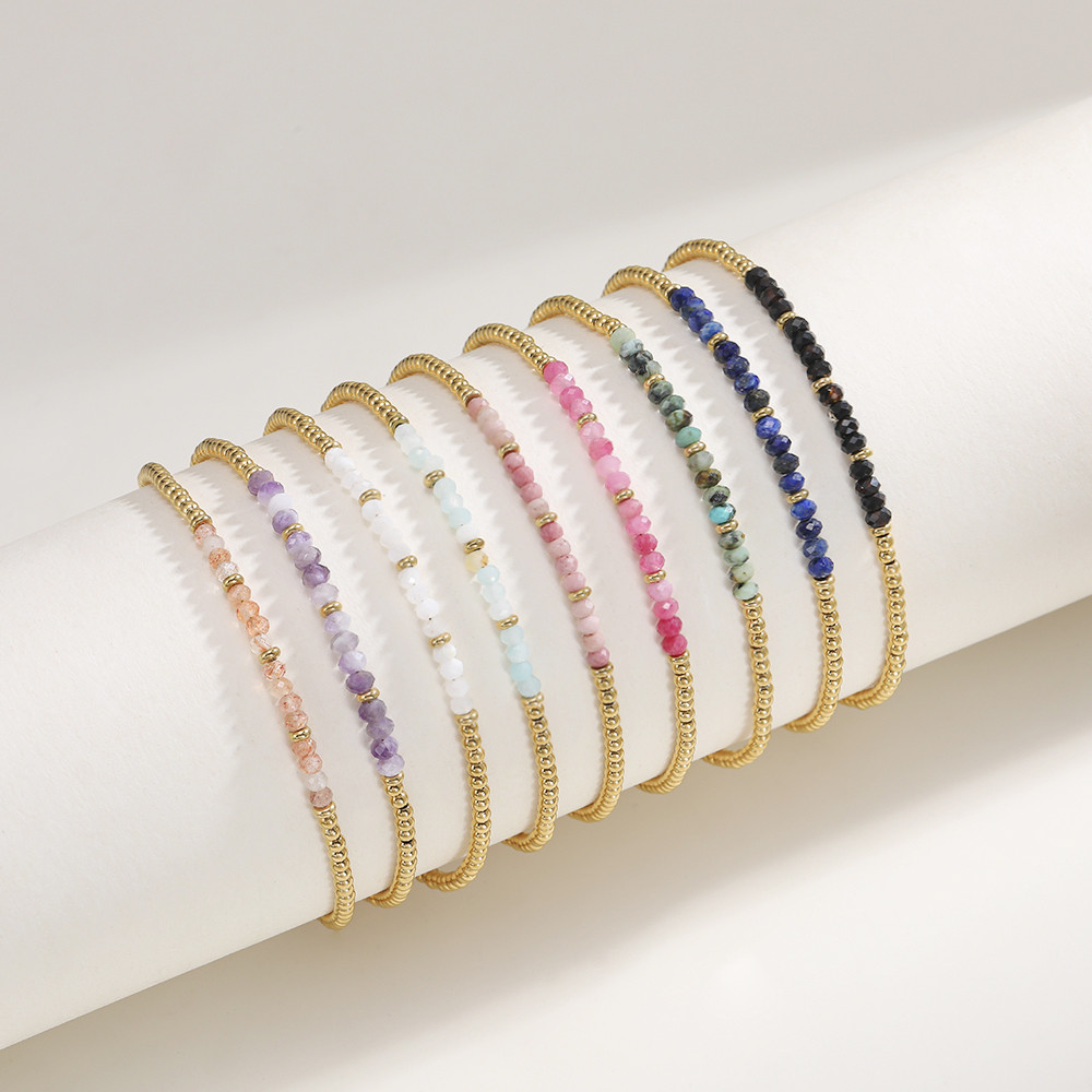 Tiny 2.5mm Metal Stainless Steel Waterproof Beads Bracelet 18K Gold Plated Nature Stone Faceted Bead