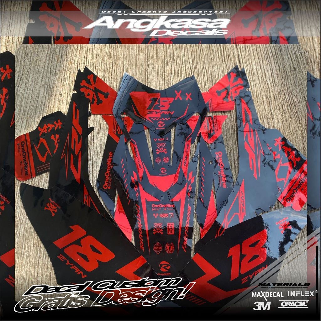 DECAL TERBARU STICKER CRF 150L CROME MOTIF SIMPEL HITAM MERAH