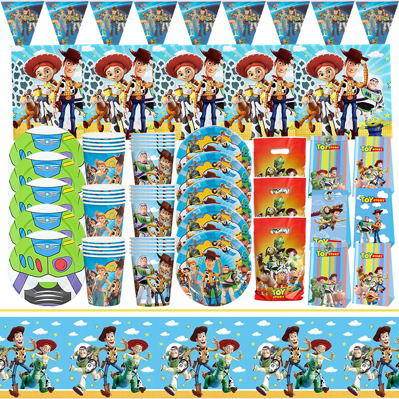 

Toy Story Decorations Jessie Buzz Lightyear Birthday Party Supplies Tableware Set Paper Plate Tablecloth Backdrop Banner Balloon