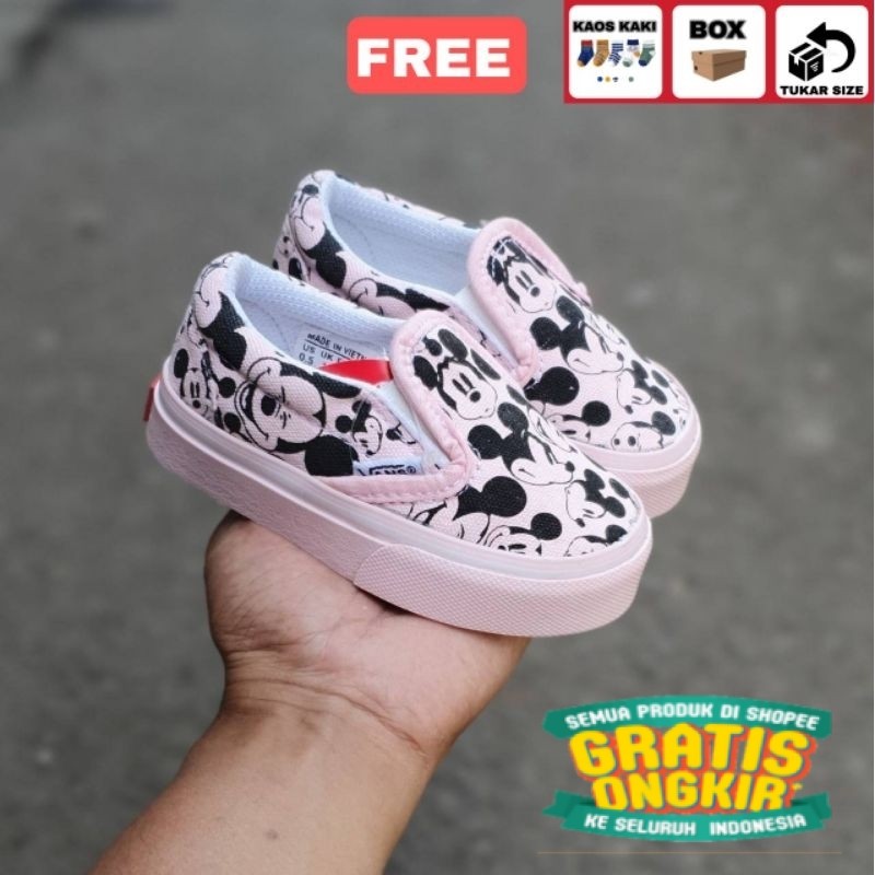 Sepatu anak vans slip on mickey mouse pink cewe sepatu anak perempuan/ Hijau sage lumut army ijo